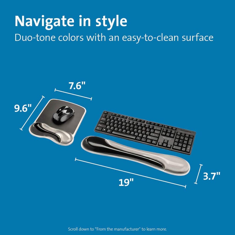 Kensington Mousepad and Wrist Rest, Gel, 11-2/5"Wx17-7/10"Lx1-7/10"H,GY (KMW52500) Each - Image 2